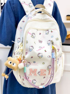 Kitty Cat Large Capacity Backpack Japanese Style Cartoon Print School Bag for Junior High School Girls Dual Shoulder Bag