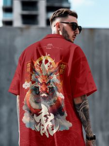 Loose Casual Short Sleeve Mens Shirt Summer New Style National Trend Thin Windbreaker Top Polyester Fiber Wet Breathable