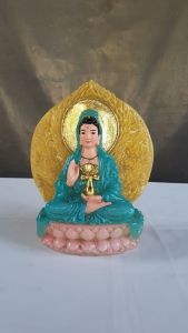 Tượng Quan Âm Bồ Tát ngồi trên tòa sen để xe ô tô cao 17cm - Bột Ngọc bích