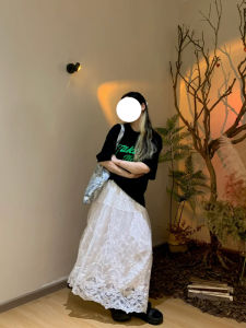 Váy Midi Chữ a Ren Trắng Thêu Cạp Cao Xếp Ly Mềm Mại Cho Nữ Mùa Thu Váy Midi Chữ a Ôm Sát Cơ Thể