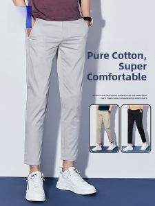 ROMON | Romon Mens Casual Cotton Pants Slim Straight Business West Pants Elastic Nine-Point Summer New Style Youthful Energy Black Grey White