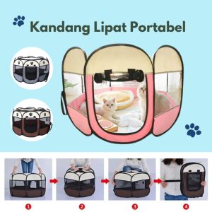 Pagar Kandang Lipat Hewan Portable Kucing Anjing Tenda Lipat Untuk Melahirkan Pet Tent Octagonal Bahan Kain