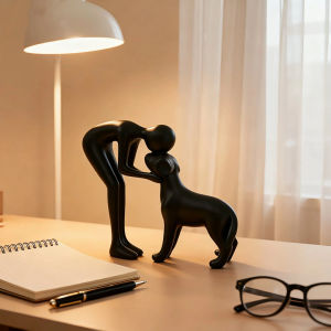 Abstract art companionship! Interactive human and pet figurines for home and office decor.