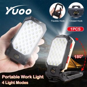 YUOO Portable LED COB Work Light Waterproof Flashlight 180° Folding USB Rechargeable Camping Lantern Adjustable Keychain Light with Power Display