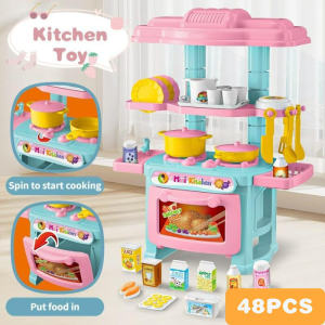 Mini Kid Pink 47 PCS Mini Cartoon Kitchen Fun Pretend Cooking Toy Set Girls Kitchen Play Toys