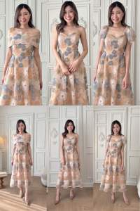 Peaceeveninggown  : Bellflower dress พรีออเดอร์ ตัดตามไซส์ เดรสไปงานแต่งงาน ชุดไปงาน เดรสลูกไม้ เดรสเกาะอก