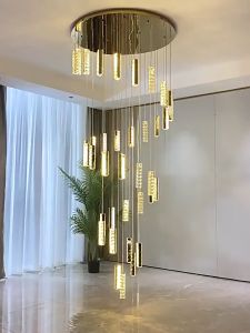 Nordic Ceiling Light Modern Stairs Chandelier Ceiling Lights for Living Room Crystal Hanging Chandelier High Cieling Drop Lights Pendant Lamp