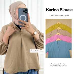 Baju Atasan Wanita Kekinian Blouse Karina Lengan Puff Bahan Crinckle Airflow