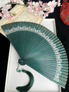 Chinese Style Fan Ancient Style Lace Full Bamboo Folding Fan Juan Cloth Female Fan Portable Small Cheongsam Hanfu Summer Jump Dance Fan