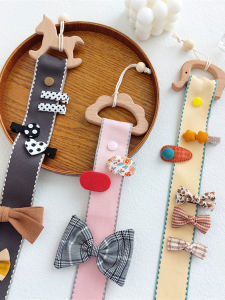 Childrens Hair Accessories Organizer Wall Hanging Wooden Storage Belt Creative DIY Fabric Storage Bag for Girls Hairpins