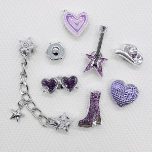8PCS Purple Punk Rock Shoe Charms DIY Chain Decorations Music Guitar Clog Shoes Buckles Accessories Heart Shaped Shoe Clips