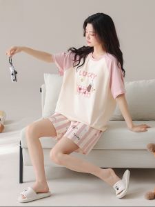 Miiow | Pure Cotton Short Sleeve Sleepwear Set For Women Dachshund Dog Design Summer Home Clothes Cute Cartoon Print Outerwear