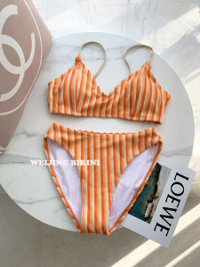 2024 ใหม่ ชุดบิกินี ชุดว่ายน้ำ ผู้หญิง ผ้าเช็ดตัว ลายทาง เซ็กซี่ ร้อน ฤดูใบไม้ผลิ วันหยุดชายหาดสไตล์ยุโรปชุดว่ายน้ําสามเหลี่ยม ดีไซน์ พร้อมแผ่นหน้าอกไม่มีเหล็กรองรับ