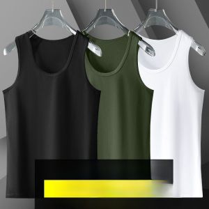 Mens Summer Thin Cotton Sport Fitness Tank Top Solid Color Shoulder Strapless Base Camisole Sweatshirt Black Sleeveless T-shirt