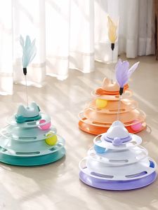 Honey Pet Cat Interactive Toy Cat Four-tier Turntable Ball Funny Cat Stick Feather Windmill Bite-Resistant Track Cat Supplies