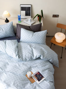 Simple Polka Dot Pure Cotton Bedding Set Dormitory Washed Cotton Bed Sheet Bed Skirt Duvet Cover Bedding Three Four Piece Set