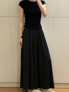 Extended Length French Loose Feel Thin Half Skirt Long Summer A-Line Slimming Maxi Skirt for Women Sweet Style High Waist