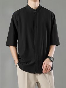 ROMON | Lomond Mens Short Sleeve Ice Silk Casual Loose Fit Shirt Breathable Lightweight Summer Fashion Urban Style Button Up Top