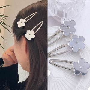 2pcs Mirror Flower Clip Headdress Hair Clip Women Gilrs Duckbill Clip Side Clip Bangs Clip