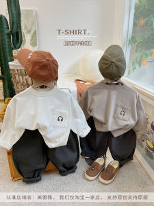 Basic Versatile~ Autumn Wear Korean Style Kids T-Shirt round Neck Print Cotton Long Sleeve Baby Boys Girls Fashionable Top