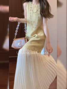 XUECAIQI | Sweet Summer Suit for Petite Halter Neck Sleeveless Dress and Midi Skirt