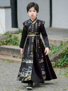 Elegant Black Hanfu Costume for Boys Spring Autumn Style Boys Traditional Chinese Clothing Handsome Boys Outfit
