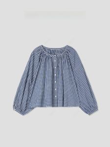 Romantic French Style Loose Fit Long Sleeve round Neck Plaid Shirt Lightweight Summer Fashion Womens Shirt by Romi Studio