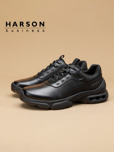 Harson Mens Casual Shoes Thick Bottom Leather Sports Shoes Business Commuter Shoes Autumn Winter New Style Black Leather