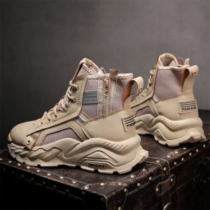 Mens High-Top Desert Boots Waterproof Thick Bottom Martin Boots British Style Retro Work Boots Outdoor Mountain Climbing Boots