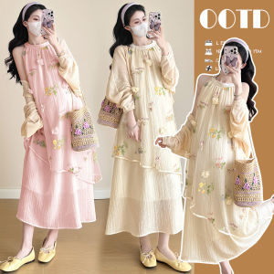 R NUAN | Flattering Stylish Long Maternity Dress Set