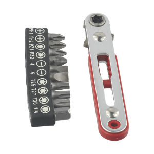 FUXING 1/4 Drive Flat Head Ratchet Wrench Dual Drive Head Ratchet Wrench With 10pcs Screwdriver Bit