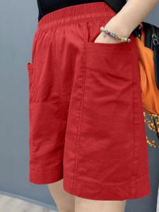 กางเกงขาสั้นผ้าลินินผ้าฝ้ายเอวสูงสําหรับผู้หญิง 2024 ใหม่หลวมพอดีกระเป๋าขนาดใหญ่กางเกงลําลองฤดูร้อนขนาดบวกแลดูผอมขากว้าง