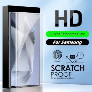 Full Cover Curved Tempered Glass For Samsung Galaxy S25 Edge S24 S23 S21 Fe S22 S20 S10 S9 S8 Note 20 10 9 8 Plus Ultra 5G HD Clear Screen Protector Film