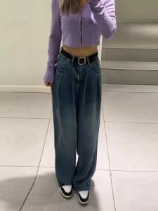 MANMI | Quần Jeans Dáng Rộng Cao Cổ Vintage Giảm Béo