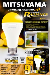 MS-9809R 9W Kuning Warm White 3000k Bohlam Sensor Cahaya UV Mitsuyama LED 9 WATT LAMPU Light Sensor Radiance menyala saat gelap malam