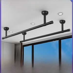 Black Stainless Steel Clothes Drying Rod Balcony Top Mount Wall Fixed Clothes Drying Rack Tube Single Rod Hoist down Lighting Rod
