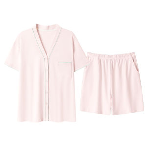 MiiOW | Pure Cotton Womens Sleepwear V-neck Short Sleeve Home Clothes Set Catman Summer Casual Comfortable Breathable Thin Fabric