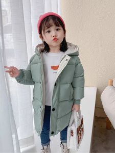 New Winter Puffer Jacket for Kids Thickened Long Hooded down Cotton Coat for Boys And Girls Warm Machine Washable Korean Style