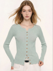 Slim Single-button Womens Knitted Cardigan Round Neck