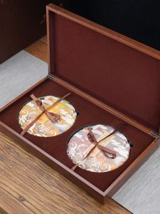 High-End Wooden Double Cake Puer Tea Storage Box Empty Box Storage Container for Puer Tea Cake Packaging And Preservation