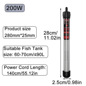 Aquarium Submersible Heater Fish Tank Water Heating Rod Constant Thermostat Temperature Control 220V 25W/50W/100W/200W/300W