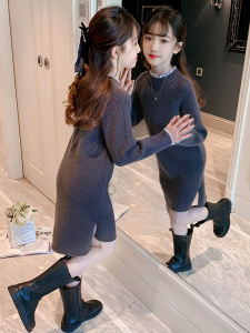 Thickened Fleece Childrens White Knitted Sweater Middle-Length Base Layer Shirt for Girls Winter New Arrival Cotton Fabric round Neck