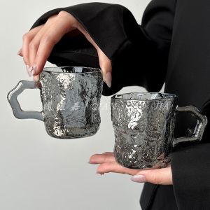 Cốc Thủy Tinh Không Đều Có Tay Cầm Phong Cách Bắc Âu Màu Trơn Cốc Đựng Đồ Uống Gia Đình Cốc Đựng Nước Cốc Cà Phê Cốc Đựng Đồ Uống Lạnh