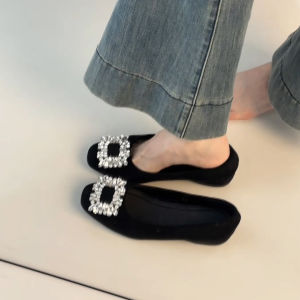 FANGXI | Leather Water Crystal Square Buckle Flat Height-increasing Loafers