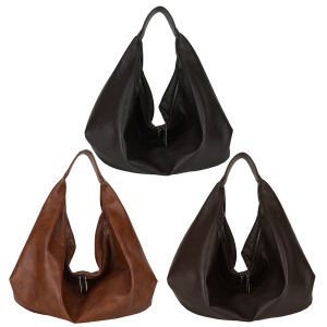 Women PU Leather Dumpling Shoulder Bag with Zipper for School Work Daily Use