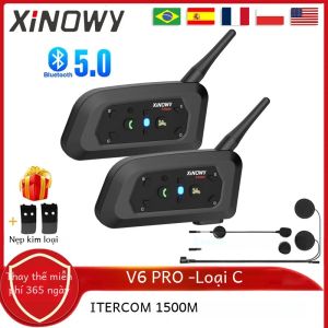Tai Nghe Bluetooth Intercom XINOWY V6 PRO Cho Mũ Bảo Hiểm Xe Máy Loại C 1500M Đàm Thoại Toàn Băng Tần Chống Nước Tích Hợp GPS Khử Tiếng Ồn Dành Cho Xe Máy