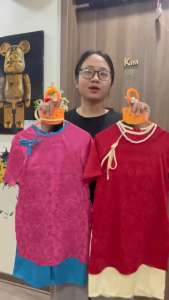 Áo Dài Cách Tân Tết Cho Bé Gái Có Nơ Chất Gấm Họa Tiết Hoa Áo Dài Bé Gái +Quần Lụa Size Đại Đến 40 kg DA02 - BEEKIDS