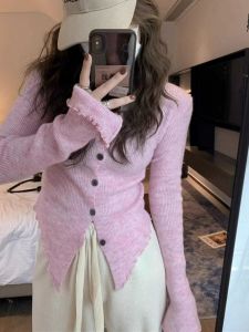 Korean Style Knitted Open Cardigan Womens Fashion Sleeveless Thin Outerwear Wooden Edge Design Autumn New Arrival Elegant
