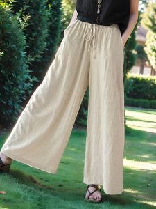 Retro Washed Linen Wide Leg Pants Womens Cotton Linen Yoga Pants Artistic Commute Style High Waist Long Pants Spring New Arrival