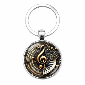 Retro Treble Clef Glass Keychain With Piano Pattern Round Pendant For Music Lovers Teachers Students Men Women Gift Souvenir